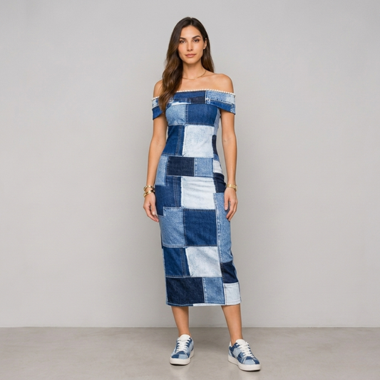 Denim Print Maxi Dress