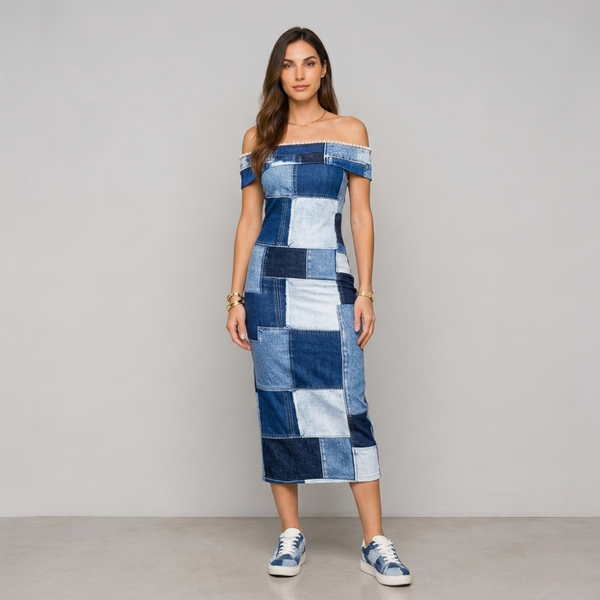 Denim Print Maxi Dress