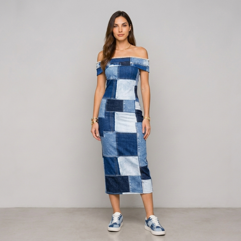 Denim Print Maxi Dress