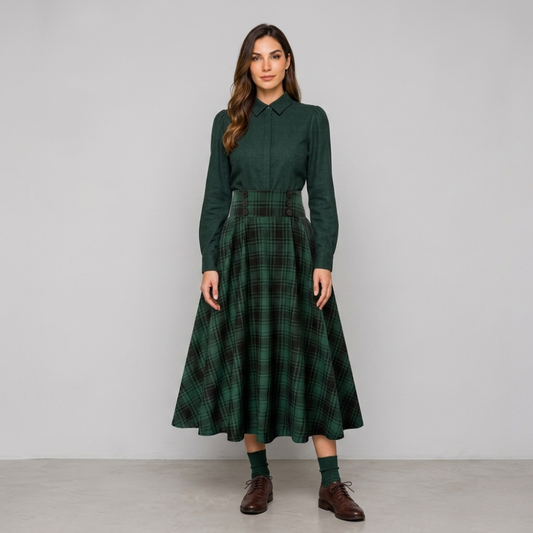 Plaid A-Line Midi Skirt